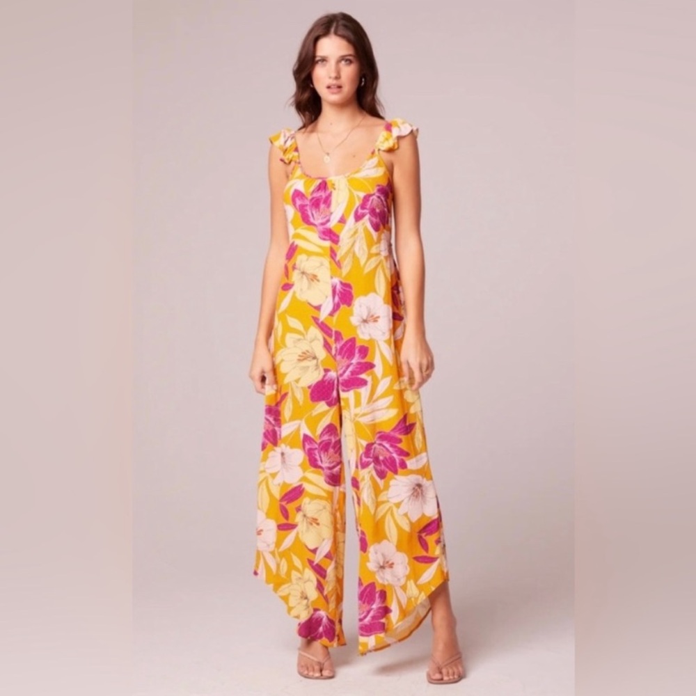 NWT Band of the Free Euphoria Gold Floral Wide Leg Jumpsuit Boho XS